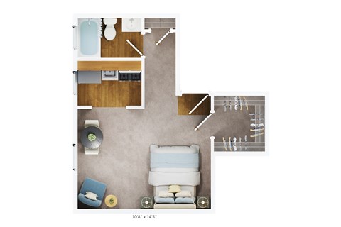 Floor plan for studio, 1 bath, 332 sqft